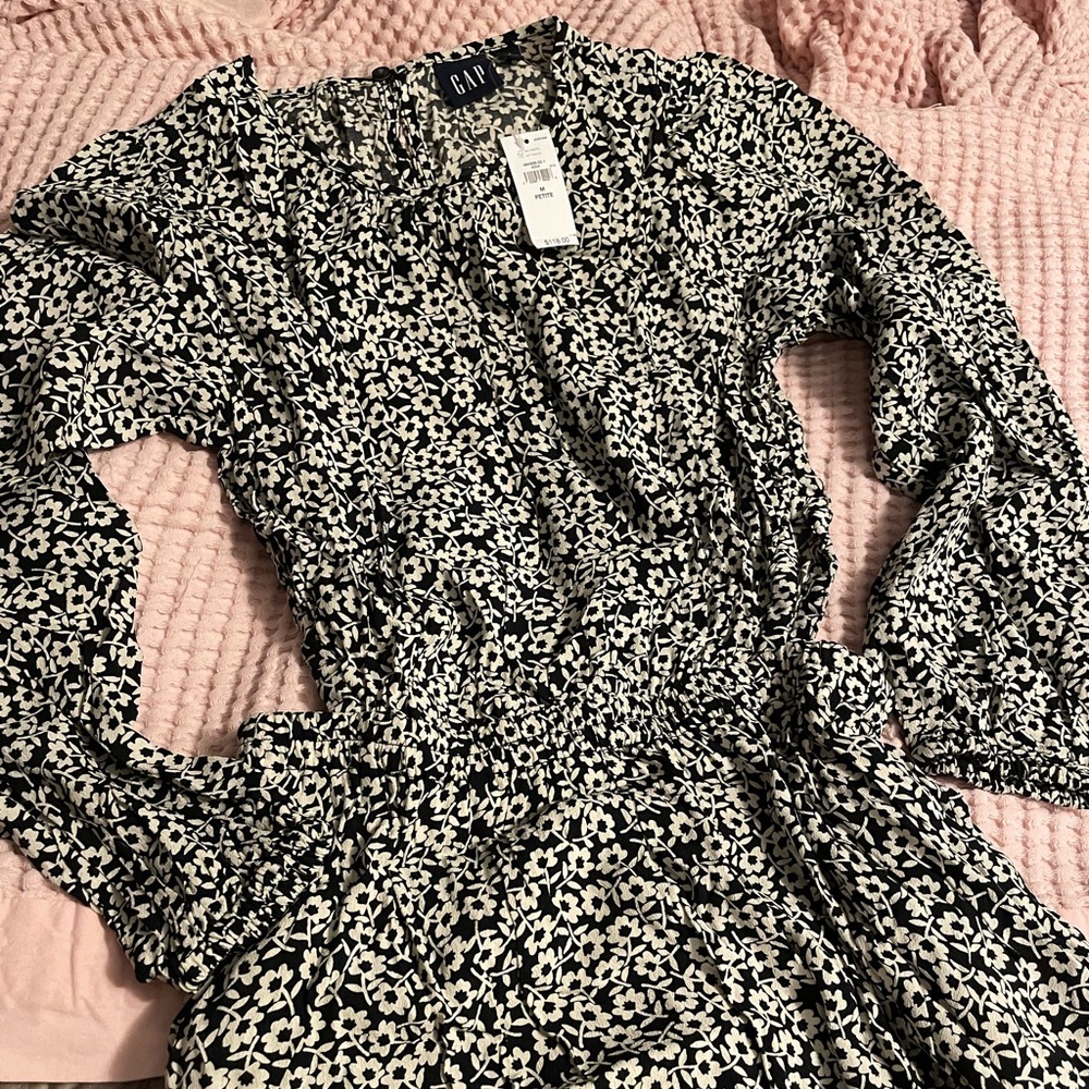 GAP Black and White Floral Mid Length Dress with cutouts